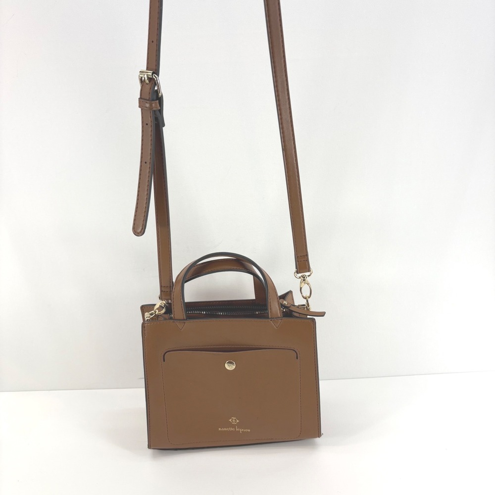 Nanette Lepore Brown Faux Leather Top‎ Handle Crossbody Bag Convertible Strap